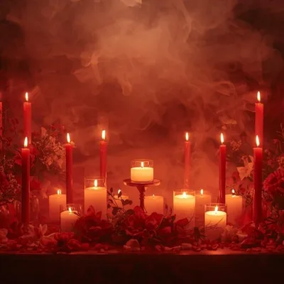 Velas encendidas durante la preparación del ritual de amarre
